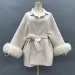 Tie-cuff Fur Oversized Double-faced Wool Coat (1)