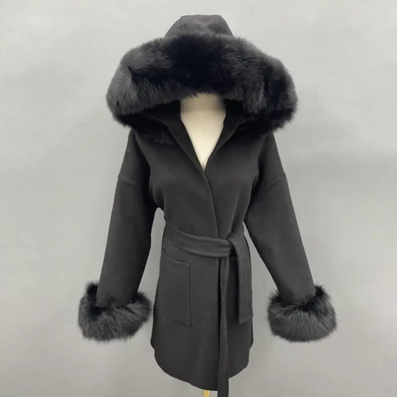 Short Length Hooded Double-faced Wool Coat with Large Pockets (5)