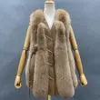 Vertical Stripe Buckle Decorated Draped Fox Fur Vest (Long) (1)