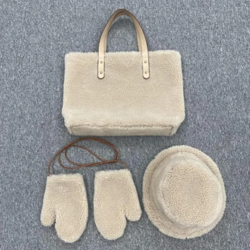 Shearling Hat + Gloves + Shoulder Bag (2)