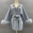 Tie-cuff Fur Oversized Double-faced Wool Coat (5)
