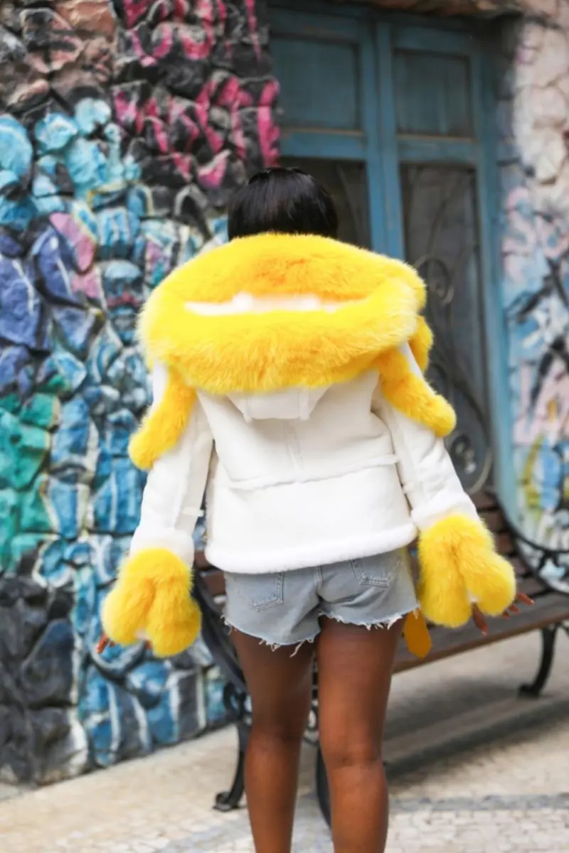 New detachable fur collar on the hood, short leather and fur jacket (9)