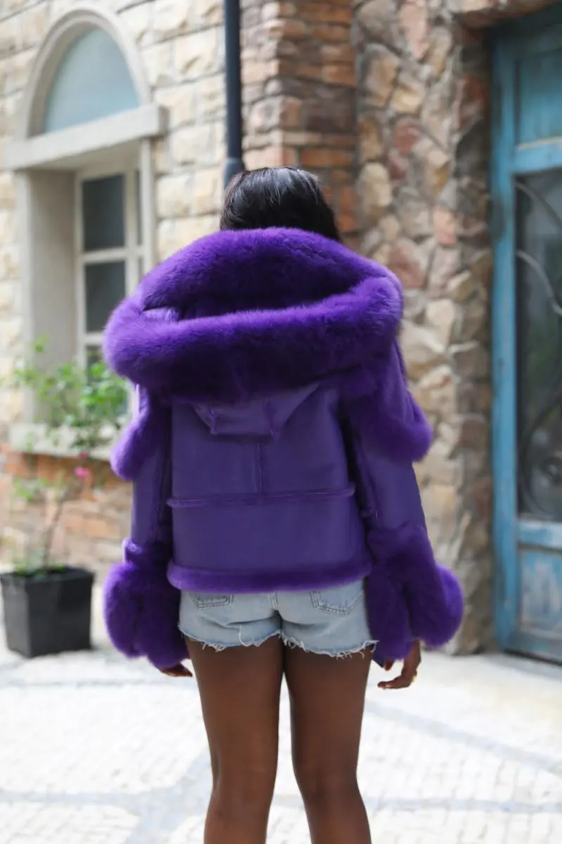 New detachable fur collar on the hood, short leather and fur jacket (4)