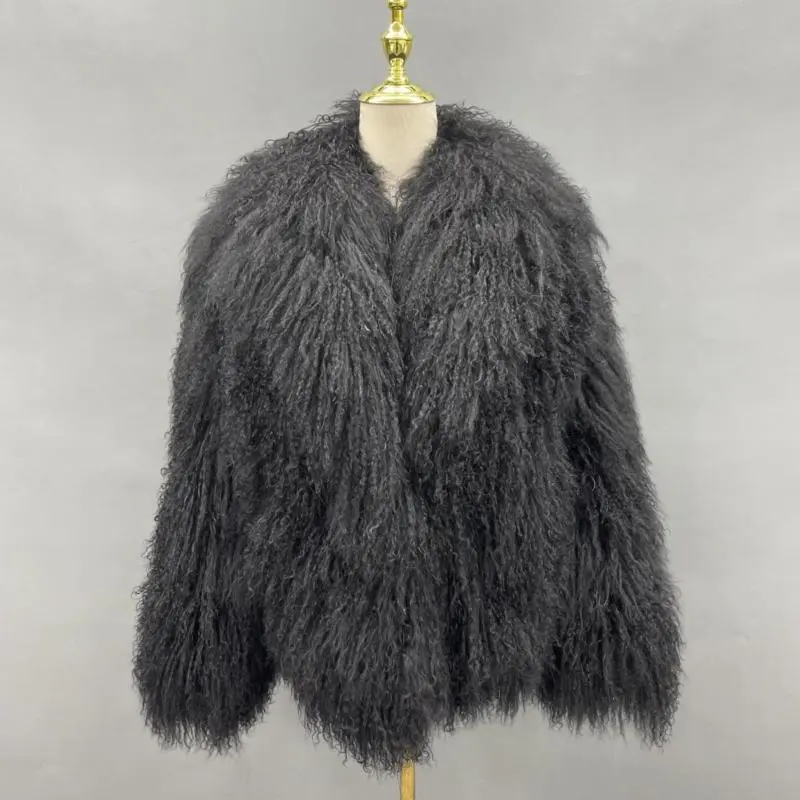 Mandarin Collar Shearling Mid-length Coat (8)