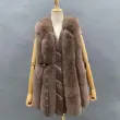 Vertical Stripe Buckle Decorated Draped Fox Fur Vest (Long) (7)