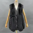Vertical Stripe Buckle Decorated Draped Fox Fur Vest (Long) (11)