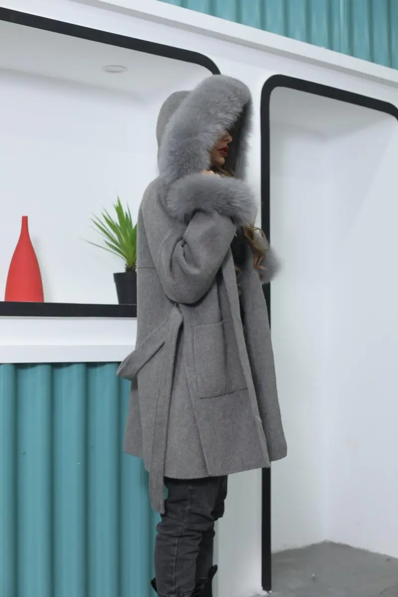 Short Length Hooded Double-faced Wool Coat with Large Pockets (5)