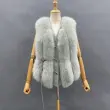 Vertical Stripe Buckle Decorated Draped Fox Fur Vest (Short) (2)