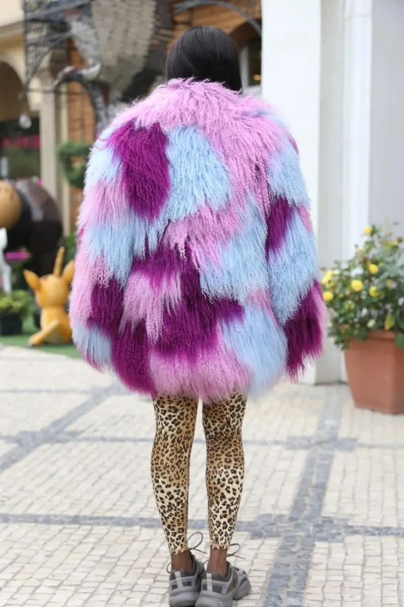 Mandarin Collar Shearling Mid-length Coat (6)