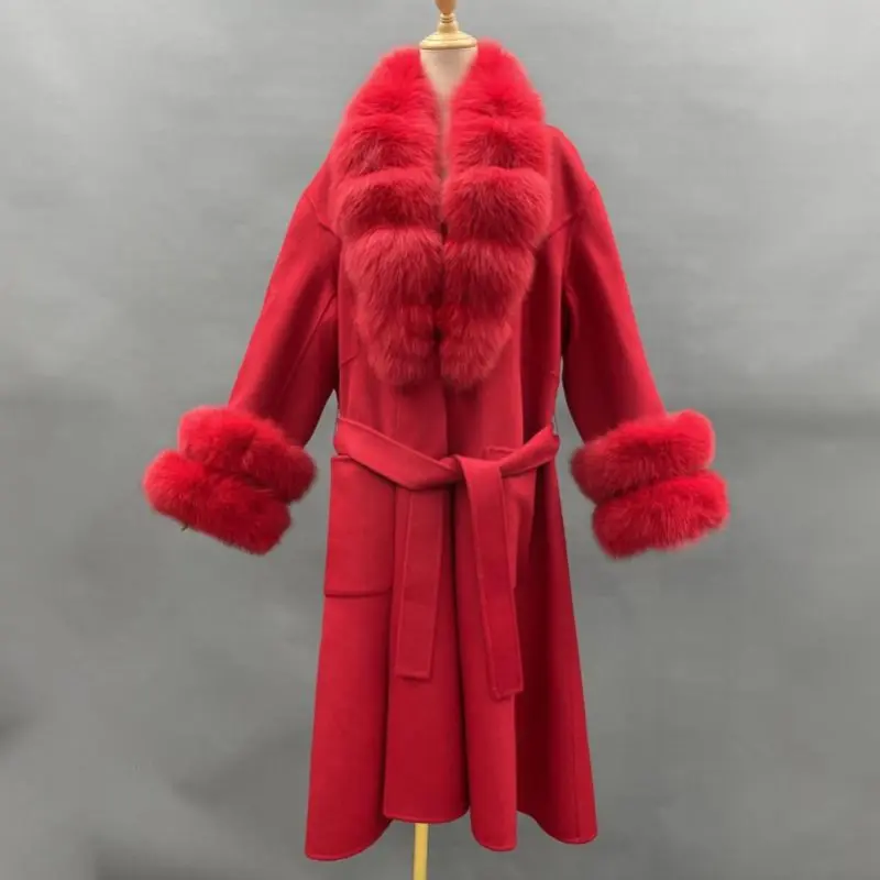 Large Skirt Hem Double-Sided Wool with Two-section Fur Cuffs (1)