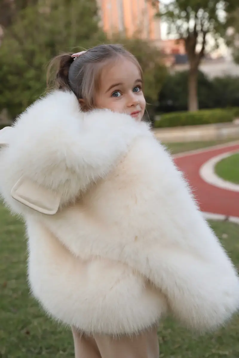 Children's Cute Bear Ears Children's Eco Fur Sweatshirt Jacket m4