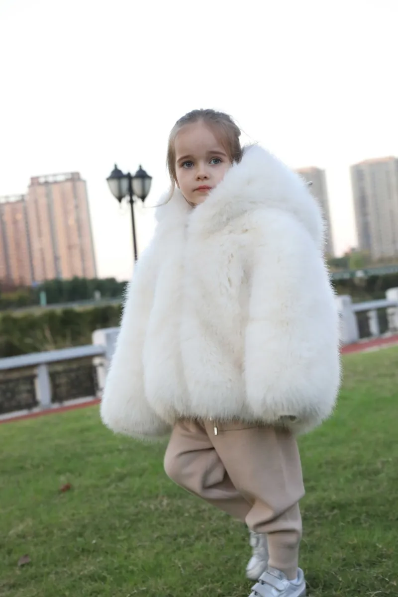 Children's Cute Bear Ears Children's Eco Fur Sweatshirt Jacket m6