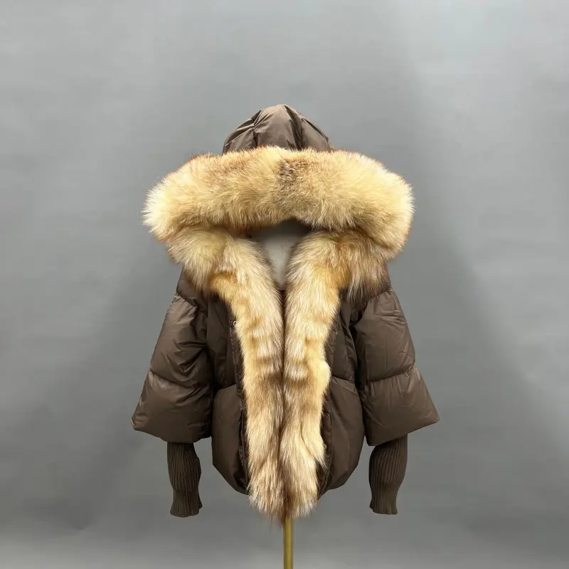 Goose Down Women's Knitted Cuff Hooded Fashionable Down Jacket20