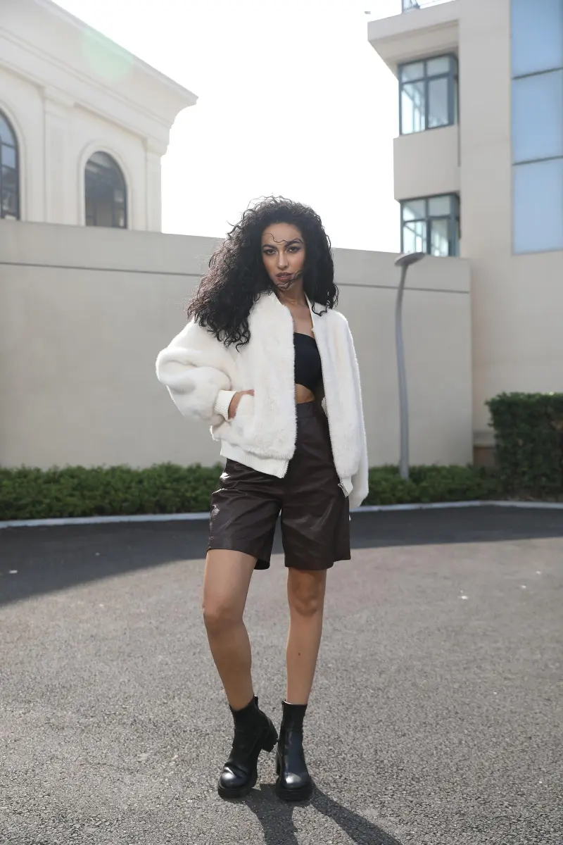 Eco-Friendly Faux Mink Fur Women's Fashion Ribbed Cuff Short Jacket