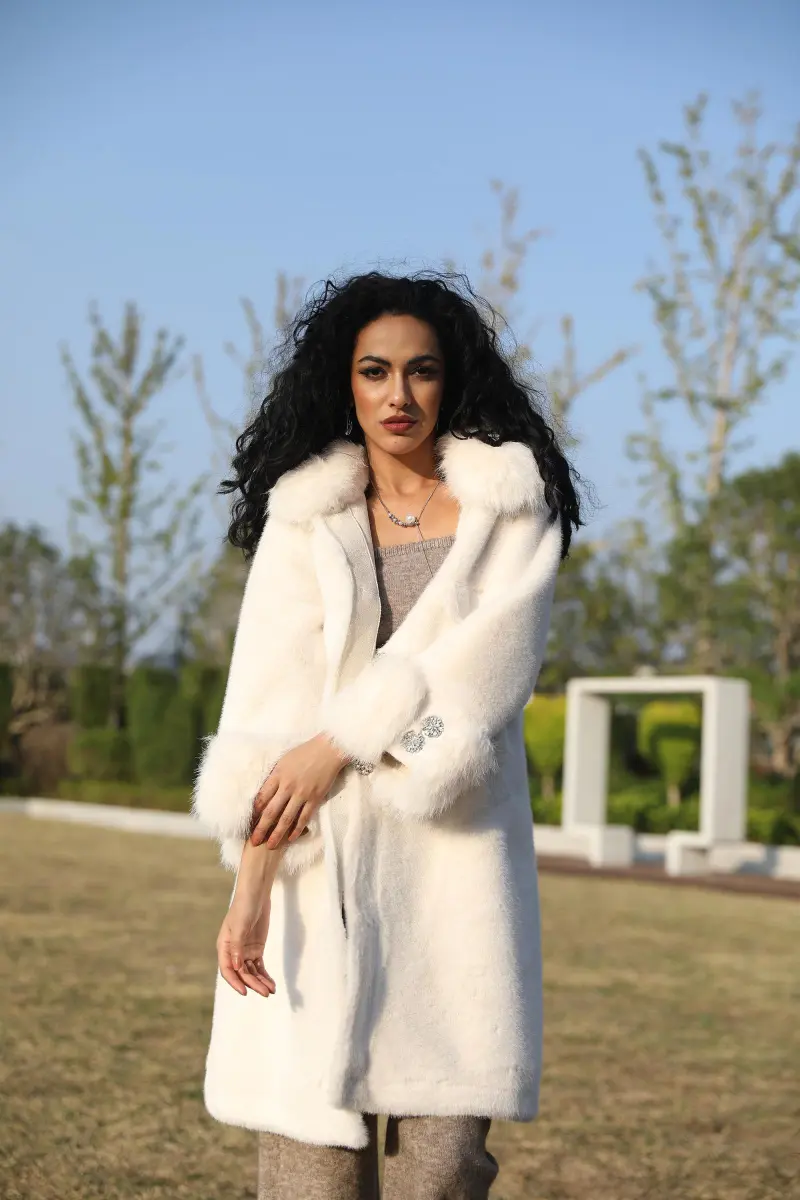 Eco-Friendly Mink Fur Faux Mink Fur Women's Jacket with Square Collar and Rhinestone Buttons22