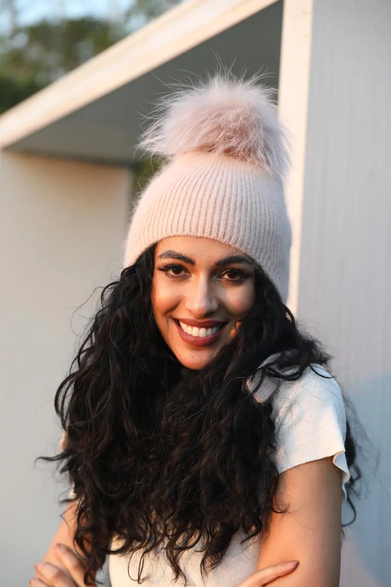 Adult Rabbit Fur Pom Pom Ear Muff Hat with Windproof and Warm Protection