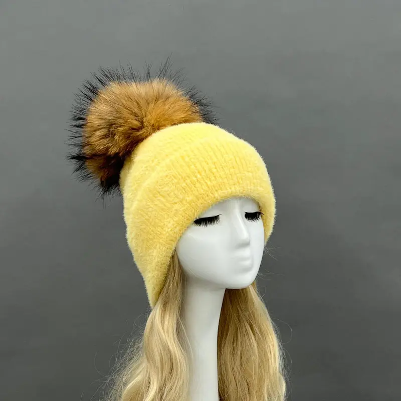 Women's Fashion Fox Fur Hat with Pom Poms5