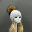 Thick Striped Rabbit Fur Pom Pom Cold-Weather Hat16