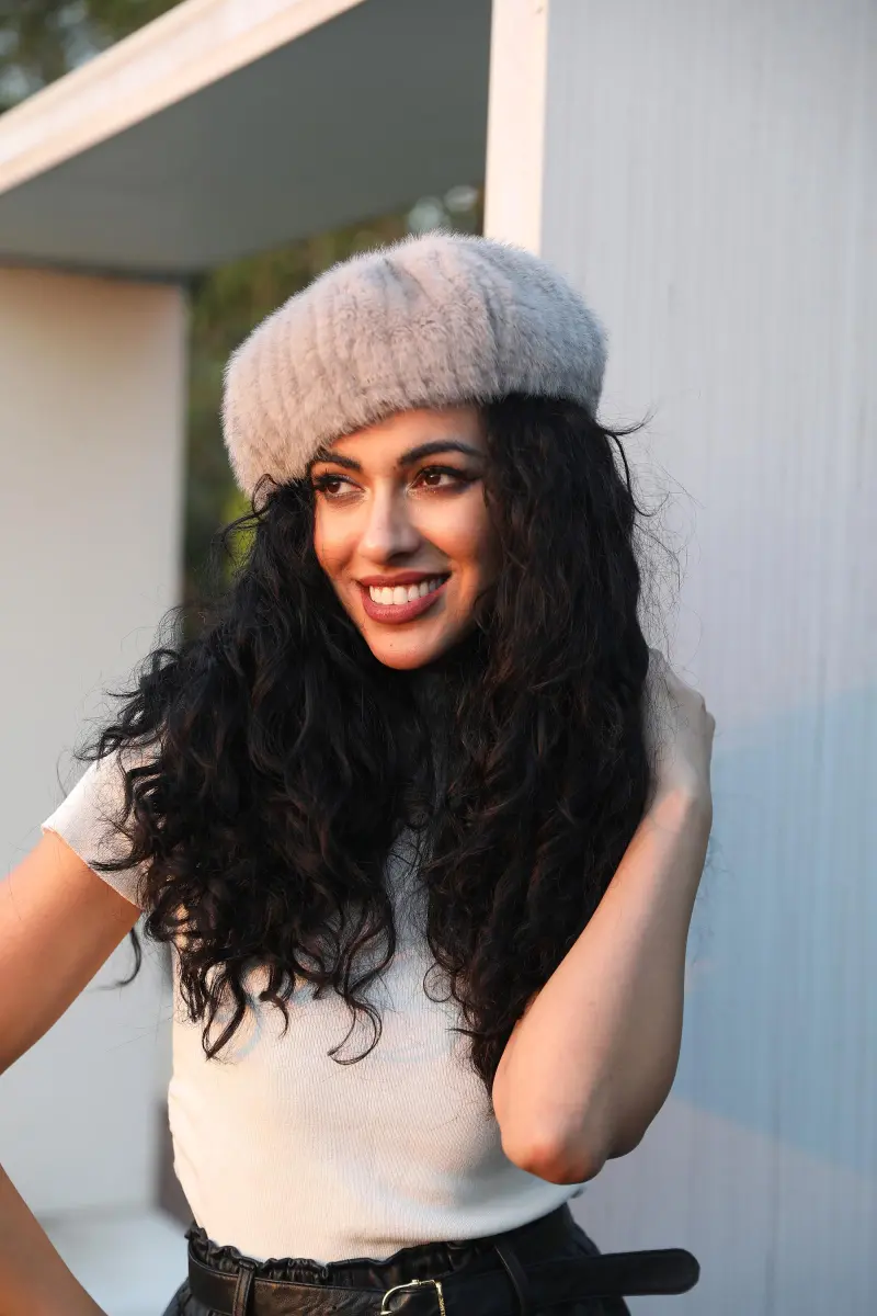 Women's Fashion Eco-Friendly Fur Striped Pumpkin Beret