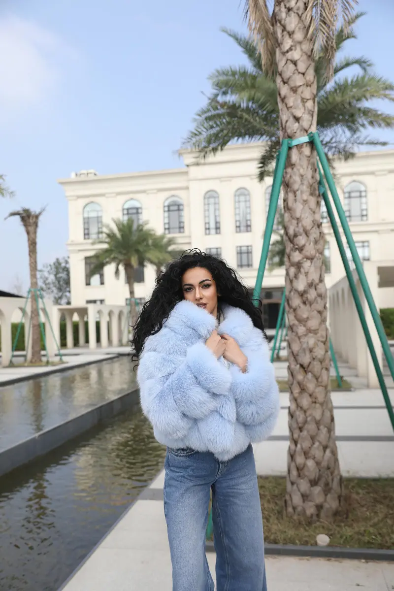 Fox Fur Women's New Fashion Hooded V-Pattern Zipper Jacket