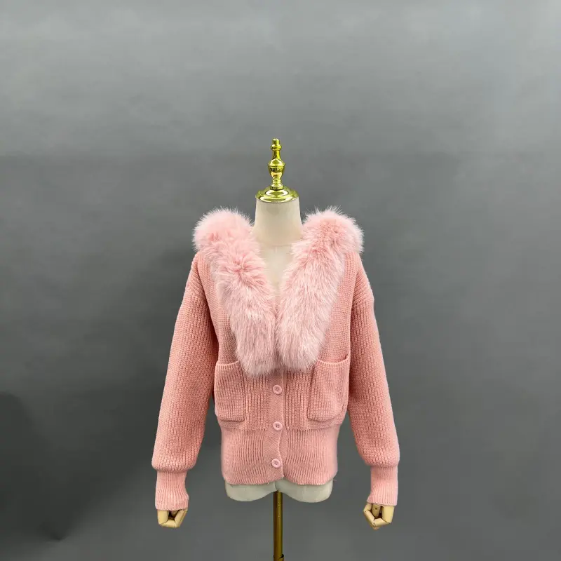 Women's Knitted Hooded Faux Fur Collar Active Fashion Jacket32