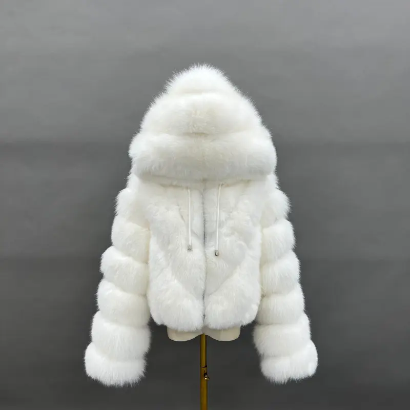 Fox Fur Women's New Fashion Hooded V-Pattern Zipper Jacket2