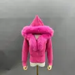 Women's Knitted Hooded Faux Fur Collar Active Fashion Jacket47