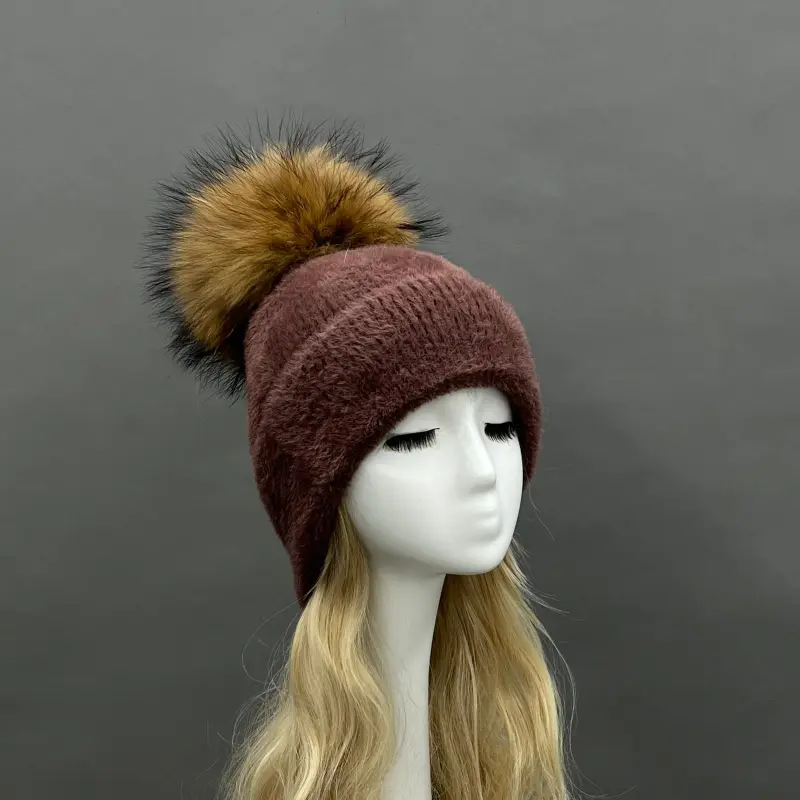 Women's Fashion Fox Fur Hat with Pom Poms13