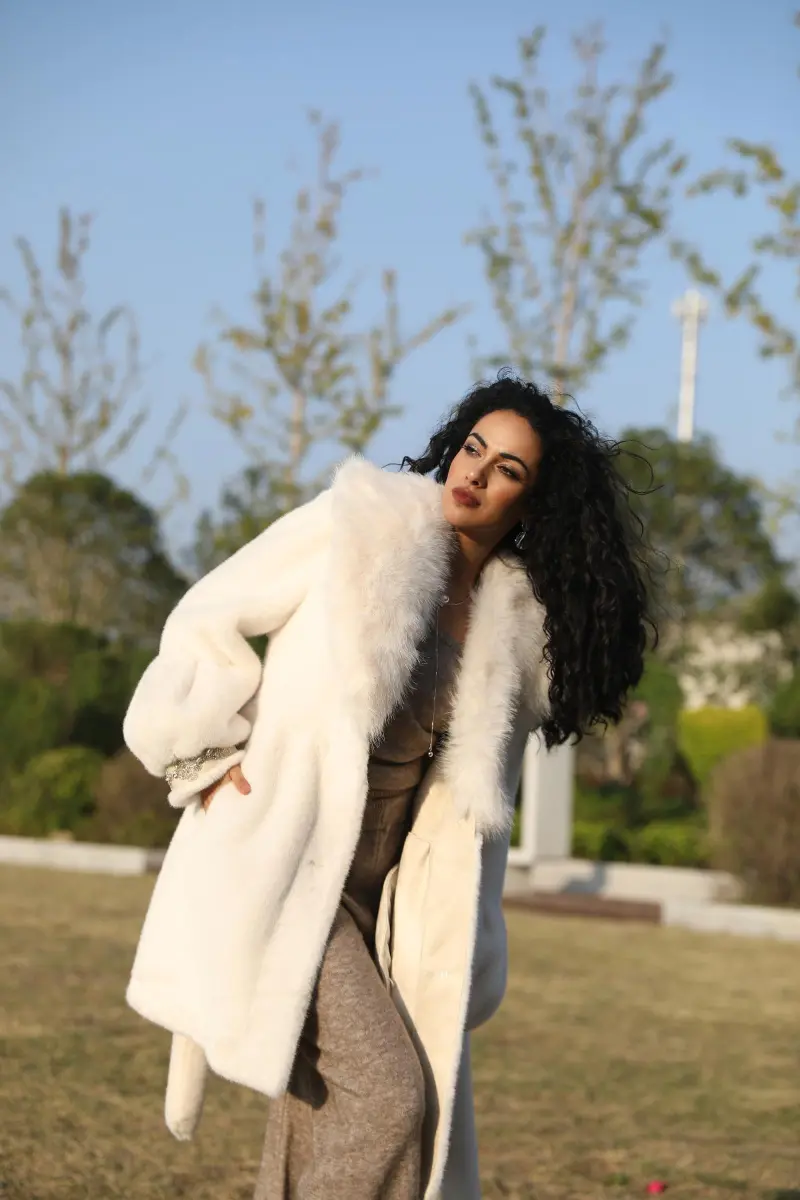 Eco-Friendly Faux Mink Fur Women's Jacket with Shawl Collar and Rhinestone Trim8