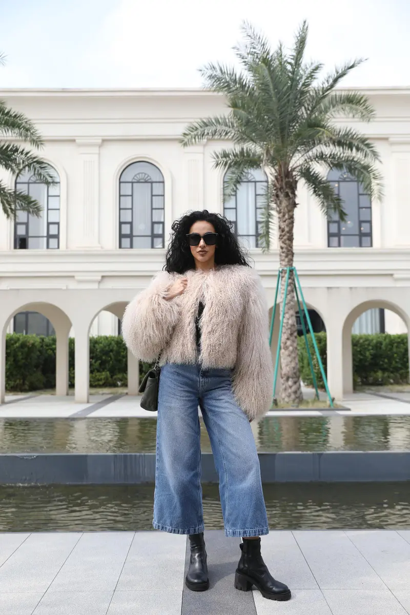 Women's New Mongolian Lamb Fur Round Collar Short Jacket Fur Coat13