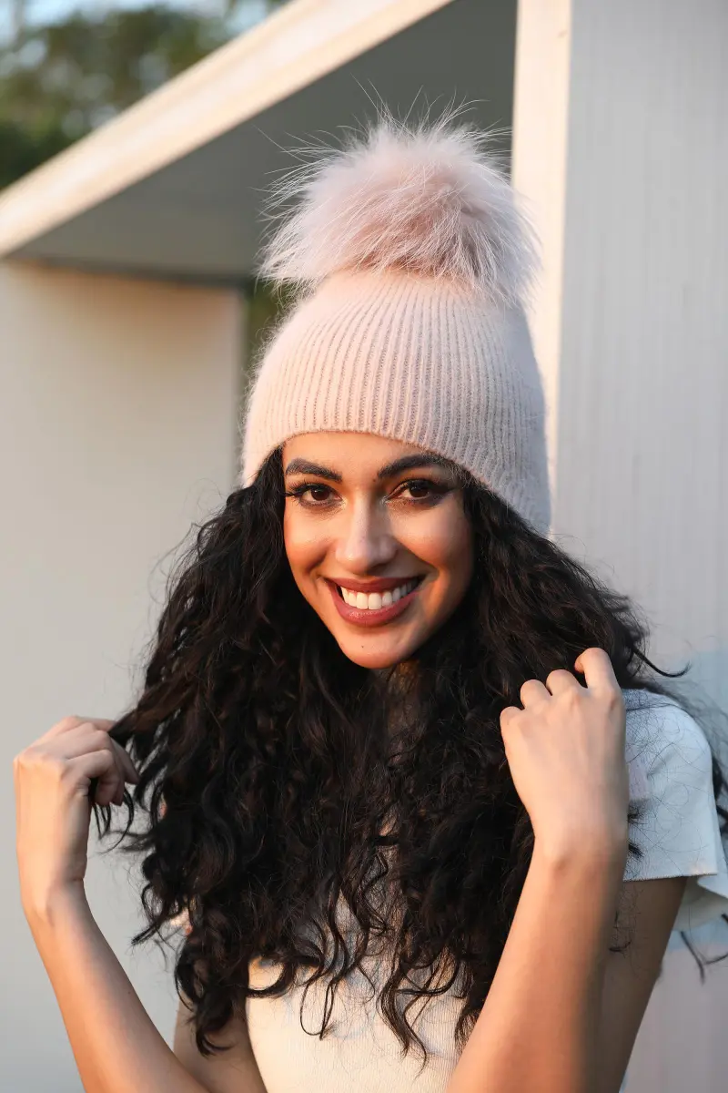 Adult Rabbit Fur Pom Pom Ear Muff Hat with Windproof and Warm Protection2