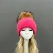 Women's Fashion Thin Striped Rabbit Fur Pom Pom Hat19