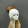 Thick Striped Rabbit Fur Pom Pom Cold-Weather Hat11