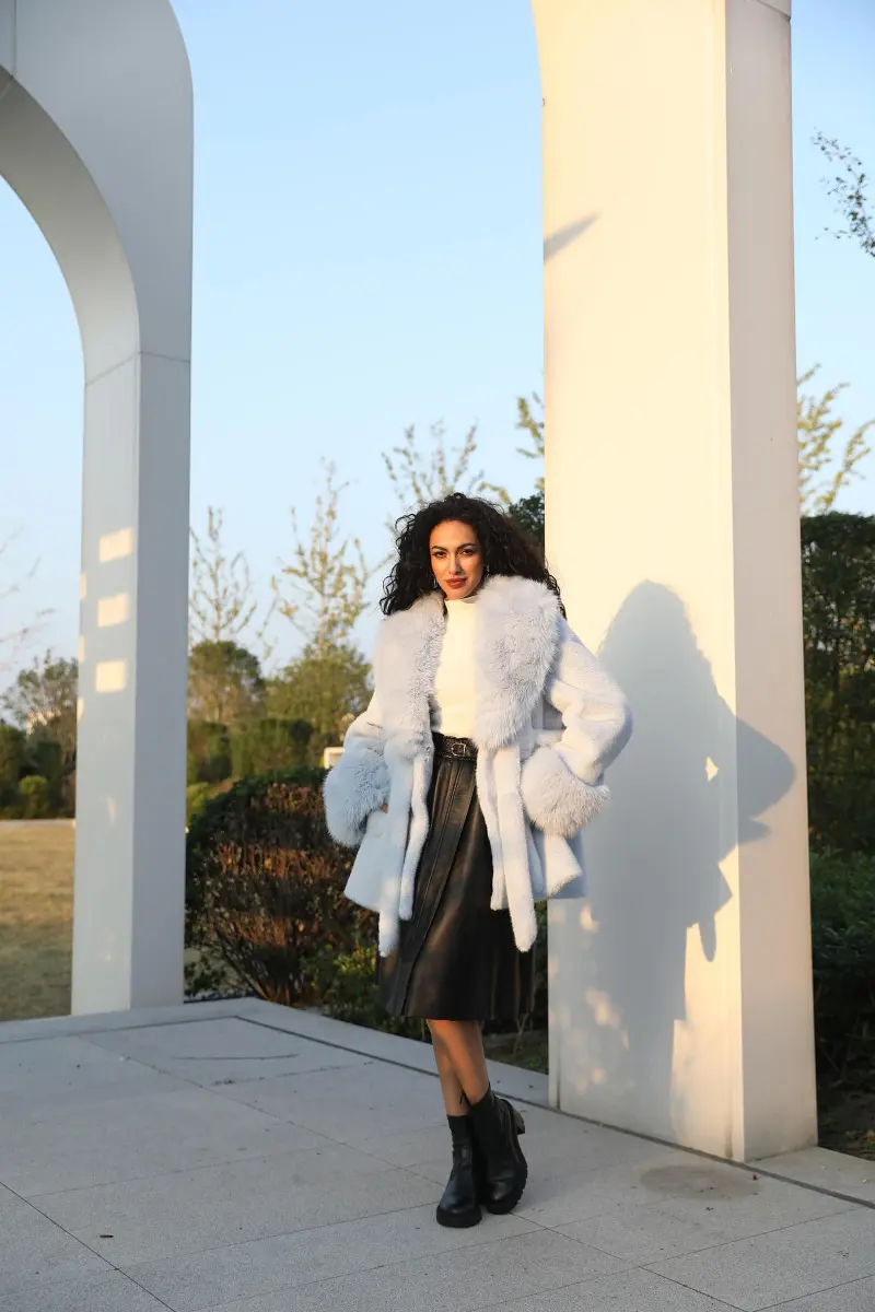 Eco-friendly Mink Fur Faux Mink Fur Shawl Collar Skirt Hem Women's Winter Coat48