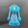 Eco-Friendly Leather Women's Mid-Length Coat with Faux Fur Cuffs and Belt41
