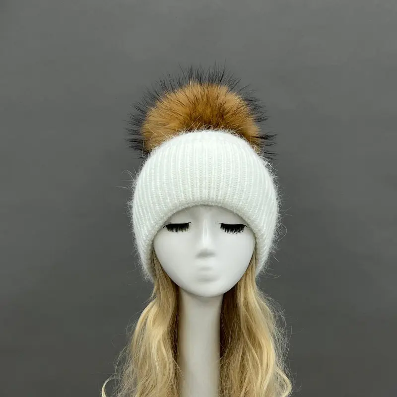 Women's Fashion Thin Striped Rabbit Fur Pom Pom Hat22