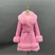 Eco-Friendly Leather Women's Mid-Length Coat with Faux Fur Cuffs and Belt29