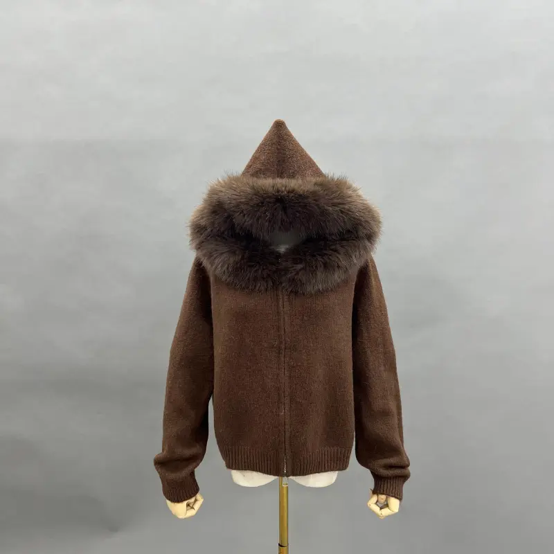 Goose Down-Lined Women's Segmented Fox Fur Placket Hooded Down Jacket32