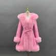 Eco-Friendly Leather and Fur Women's Long Belted Hooded Coat33
