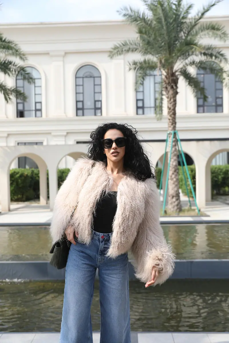 Women's New Mongolian Lamb Fur Round Collar Short Jacket Fur Coat