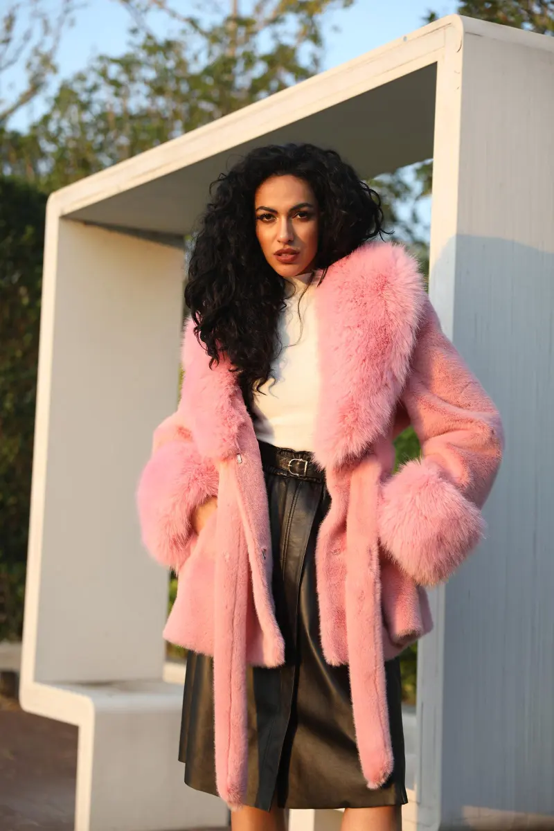 Eco-friendly Mink Fur Faux Mink Fur Shawl Collar Skirt Hem Women's Winter Coat25