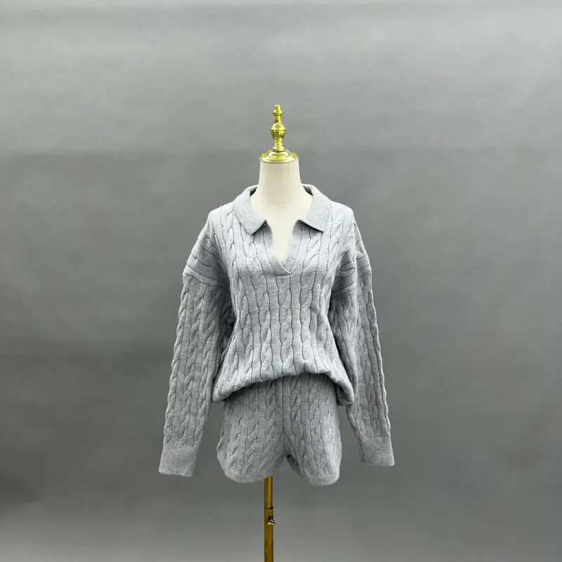 Women's Early Autumn Collared Knit Suit Knit Innerwear Two-Piece Set 2