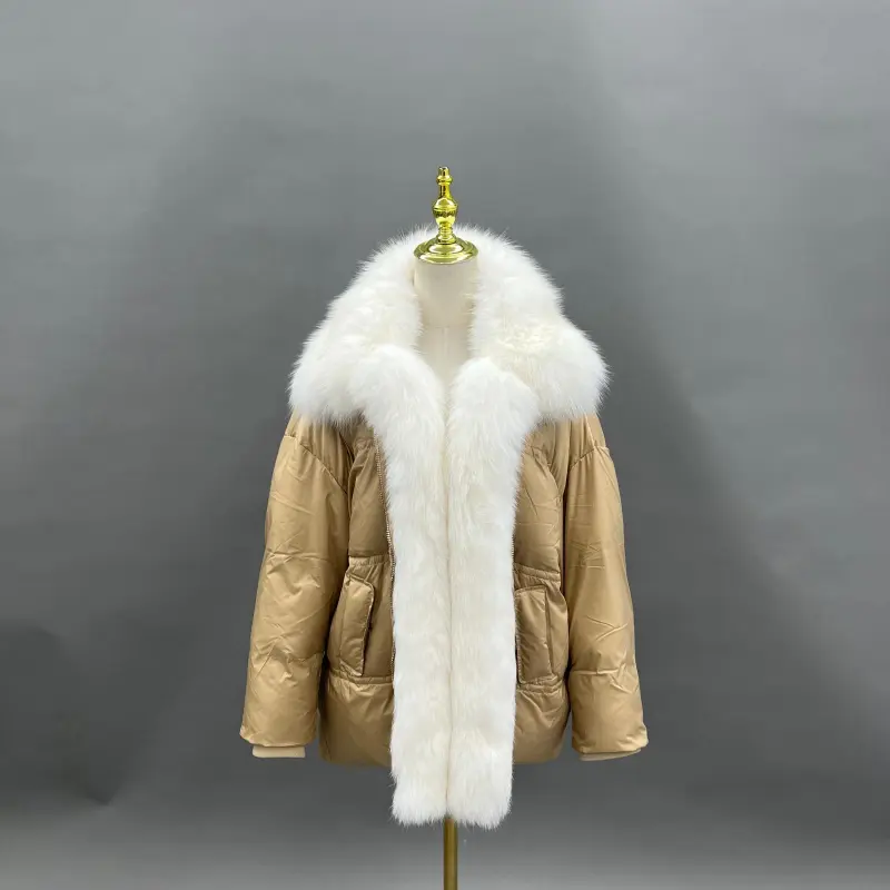 Fox Fur Placket Down-Filled Women's Collar Puffer Jacket20