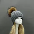 Thick Striped Rabbit Fur Pom Pom Cold-Weather Hat9