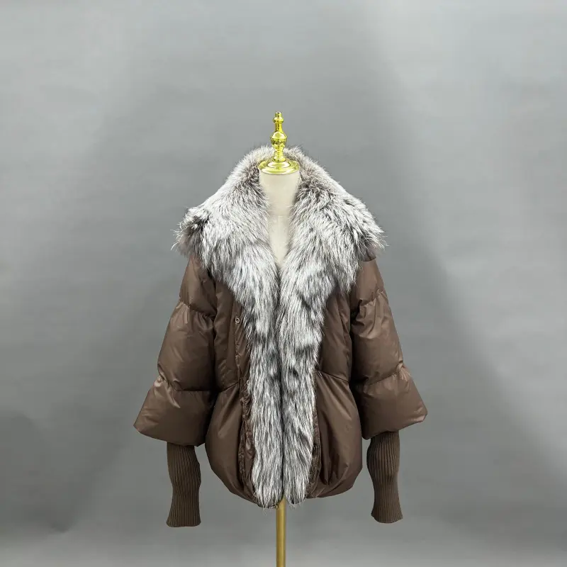 Goose Down-Insulated Knitted Cuff Collar Large Lapel Lightweight Warm Down Jacket16