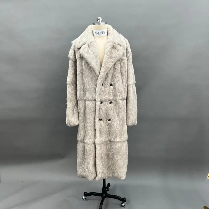 Women's Luxurious Long Rabbit Fur Coat with a Lapel2