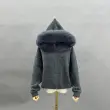 Goose Down-Lined Women's Segmented Fox Fur Placket Hooded Down Jacket24