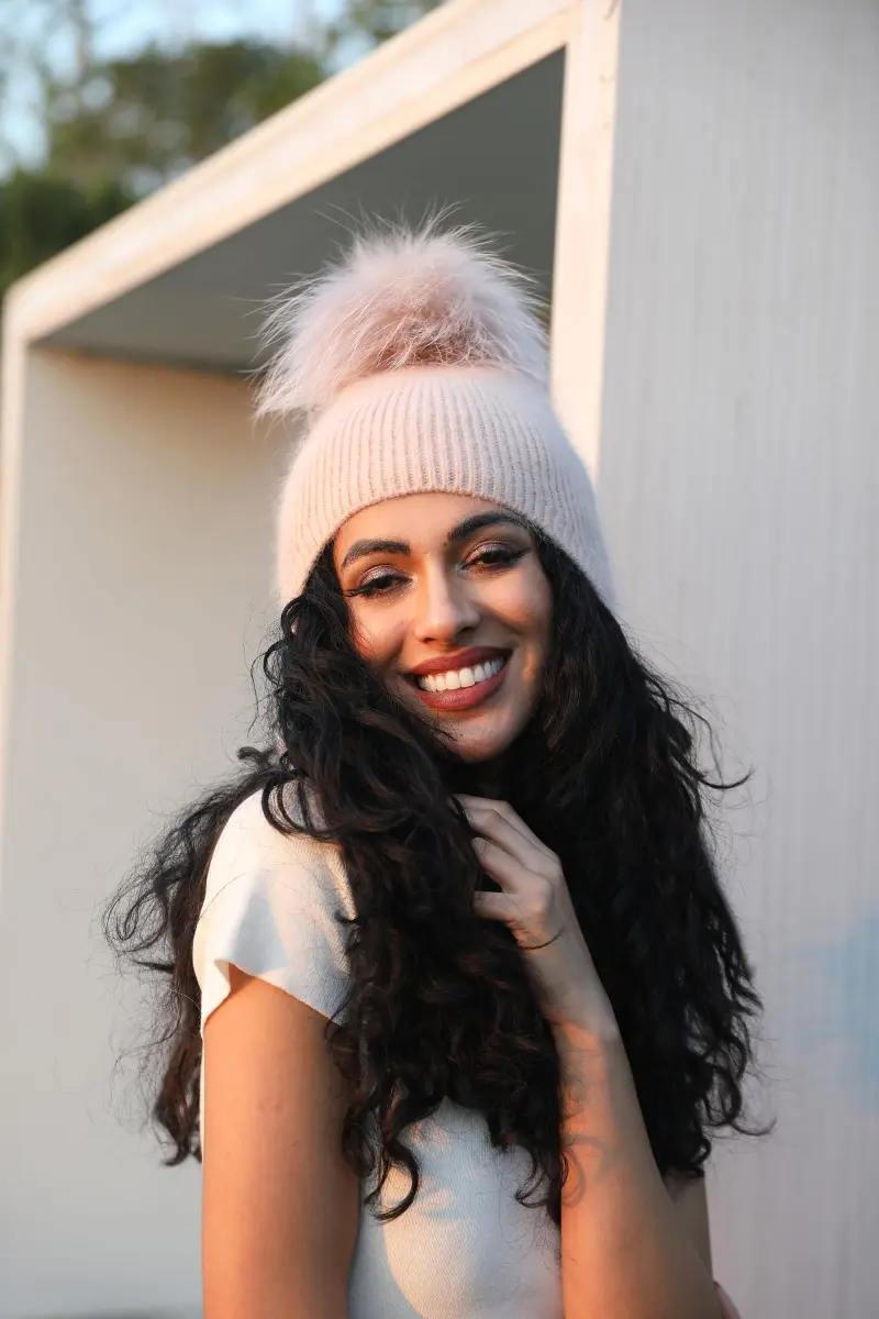 Adult Rabbit Fur Pom Pom Ear Muff Hat with Windproof and Warm Protection9