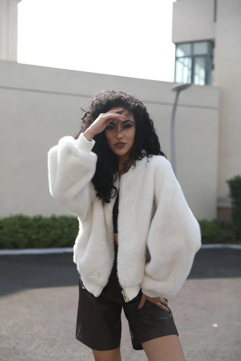 Eco-Friendly Faux Mink Fur Women's Fashion Ribbed Cuff Short Jacket34