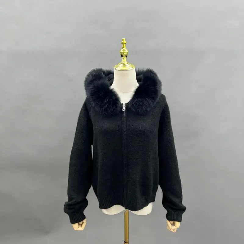 Goose Down-Lined Women's Segmented Fox Fur Placket Hooded Down Jacket29